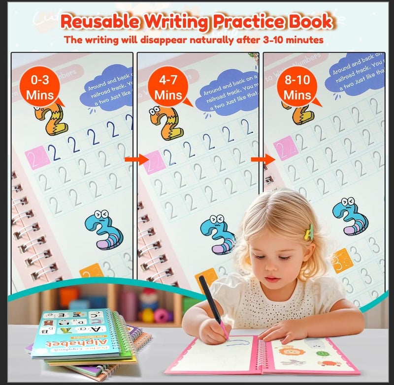 Elover Magic Grooved Writing Practice for Kids,Reusable Grooved Handwriting Workbooks Ages 3-8 for Preschool Grooved Handwriting Practice for Kids 5-7 Christmas Gifts (6 Books) - Image 5